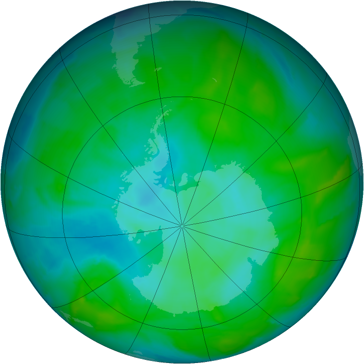 Antarctic ozone map for 03 January 2013